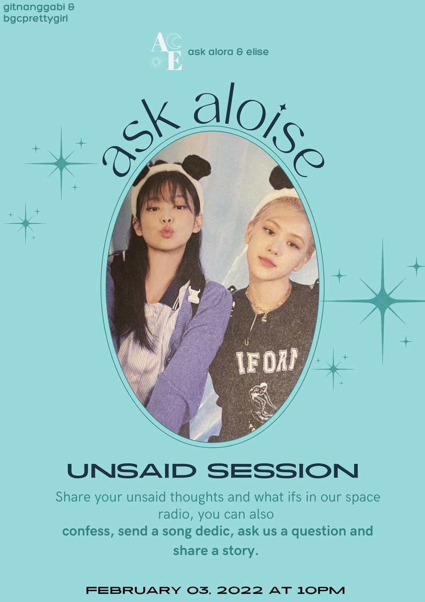 want to confess? want to dedicate a song? want to share a story of yours or ask us a question? u can do all of it here in #askaloise unsaid session where u can also share your unsaid thoughts and what ifs. answer the gforms provided below. tune in later at 10pm via space. See u!