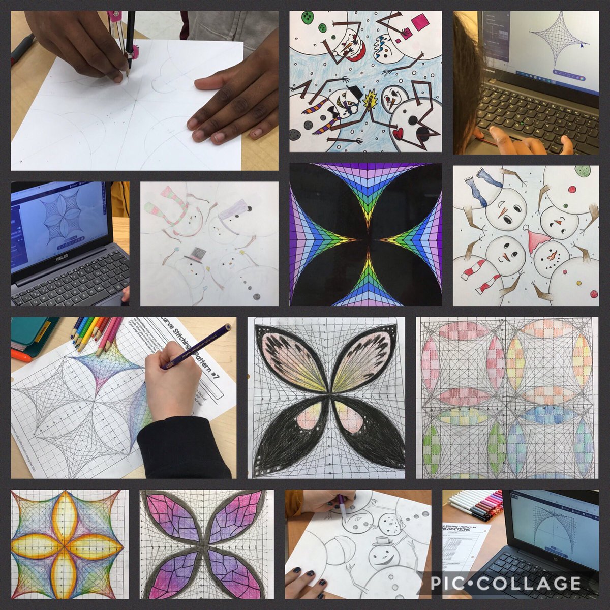 We have been building our appreciation for the important role geometry plays in art. We have been applying the creative process to produce our own artwork using our understanding of perspective and the four quadrants of the Cartesian Plane. I wish I could show them all. ⭐️