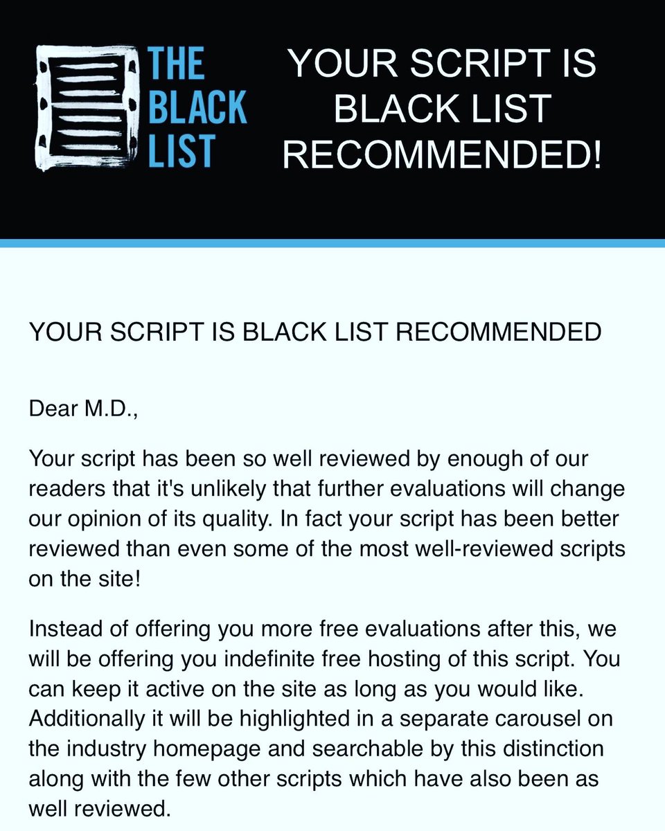 TheMDWalton's tweet photo. Much love to the feedback from  @theblcklst readers. My feature MICHAEL is now recommended. Thx @franklinleonard for creating this platform 🙏🏽🙏🏽 https://t.co/UWeXcydG7D