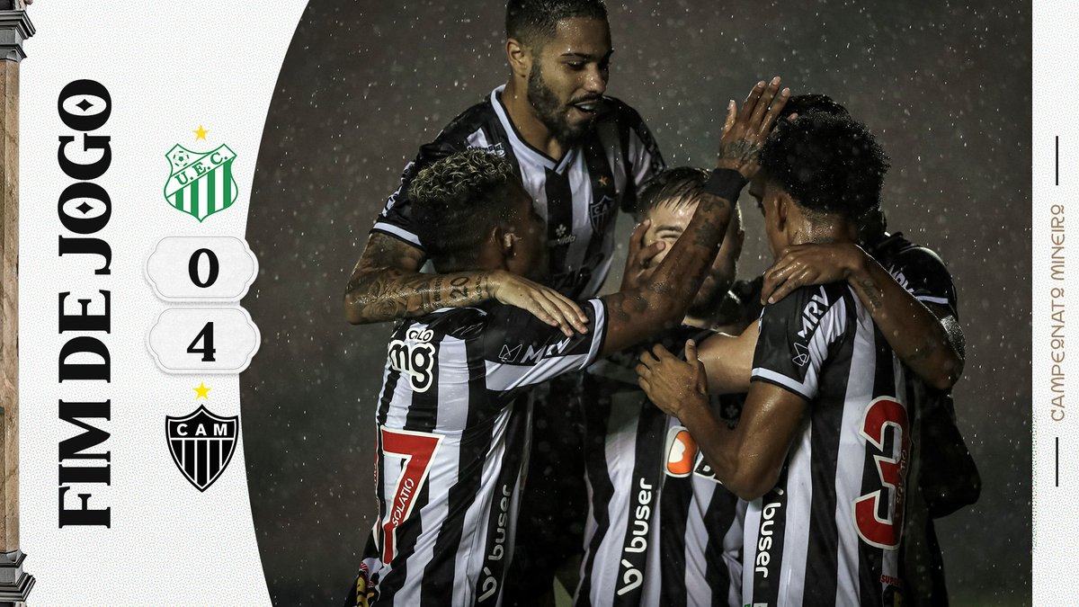 Atletico's tweet photo. 💪🏾⚫⚪ FIM DE JOGO! NO PARQUE DO SABIÁ, O ATLÉTICO GOLEIA O UBERLÂNDIA, 4 A 0, E SOMA MAIS TRÊS PONTOS EM SUA BUSCA PELO TRI DO ESTADUAL!
⚽️ Sasha, Arana, Fábio Gomes e Ademir marcaram para o Alvinegro.
#VamoGalo #UECxCAM 🏴🏳️ https://t.co/ELtUcUs8dO