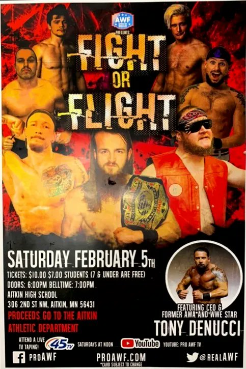 AGobblers's tweet photo. Pro Wrestling is coming to Aitkin this coming Saturday, Feb. 5th @ Aitkin High School...Doors open at 6pm and wrestling starts at 7pm. To buy pre-sale tickets, you can stop by at the Aitkin Activities Office. 
So come out to support Aitkin Activities &amp; watch some wrestling! https://t.co/JjO8kM9vzh