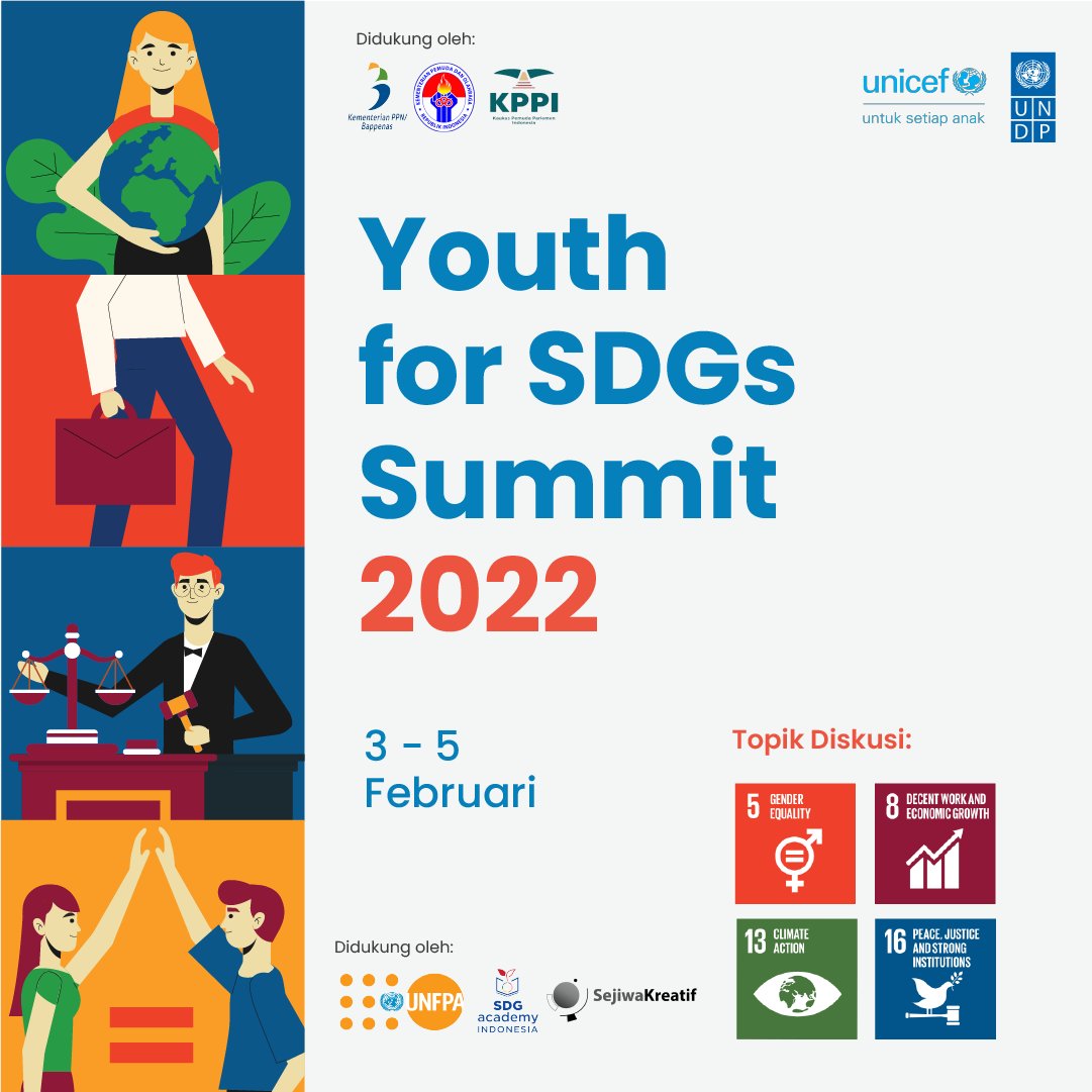 📢 #HappeningSoon in an hour, stay tuned at UNDP Youtube Channel for Opening Session of Youth for SDGs Summit 2022.
👉 youtu.be/r_NidhC2pRY
#SayaSDGs