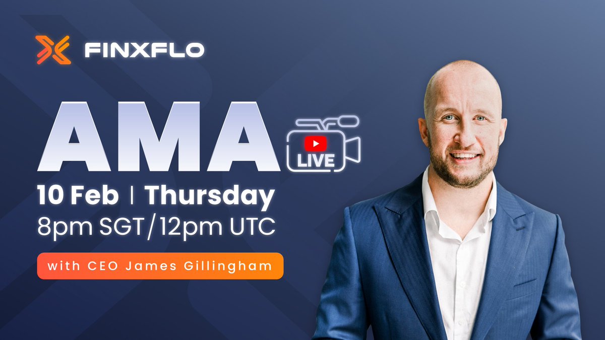 Finxflo's tweet photo. The next Live AMA with @James_finxflo is happening in a week's time on Feb 10, Thurs, 8pm SGT / 12pm UTC!
Comment below for any burning questions you have for the #FXFAMA. βοΈ https://t.co/fYcGggKZ45