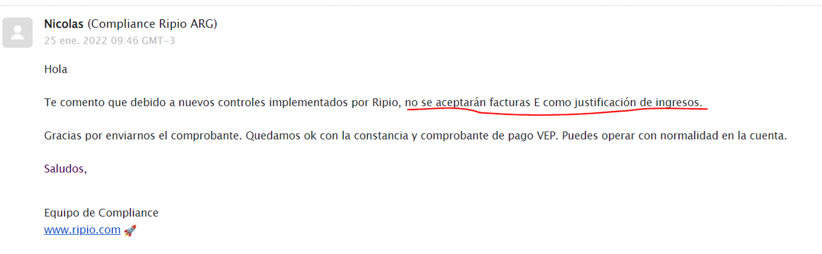 indiocolifa's tweet photo. Camaradas exportadores de Servicios, @RipioApp no sólo me metió en un corralito donde no me devuelve ~2000 #USDC de "Ripio Earn" sino que tampoco acepta facturas E como justificación de ingresos. Que exchange argento alternativo recomiendan? #REKT #RIPIO #RIPIOAPP #CORRALITO https://t.co/FjGpnx3gUP