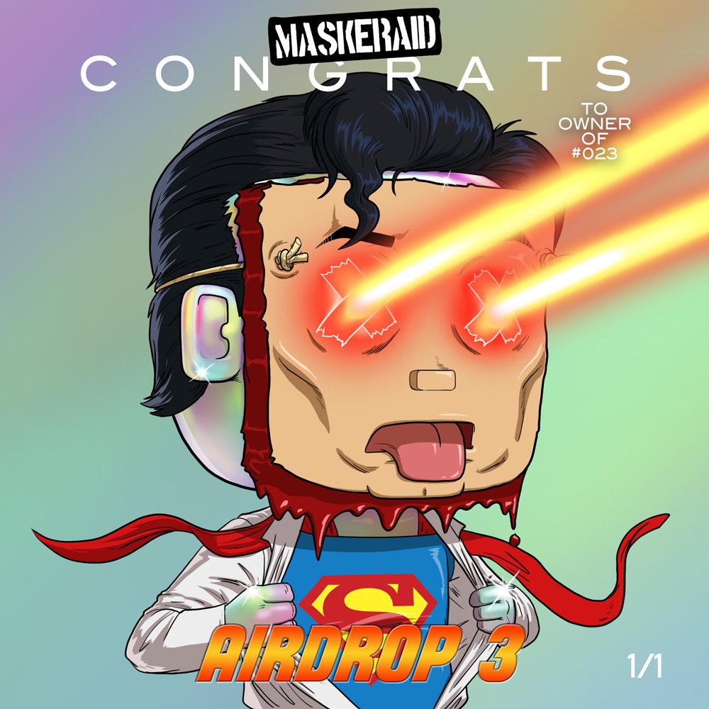 MaskeraidNFT's tweet photo. Congrats to owner #023 for winning this Holographic Ultra Rare 1/1 "Kryptonite" NFT! Item has been sent to your wallet!

#nfts #nft #NFTGiveaway #airdrop #NFTCommunity @opensea https://t.co/s2W1pkvceX
