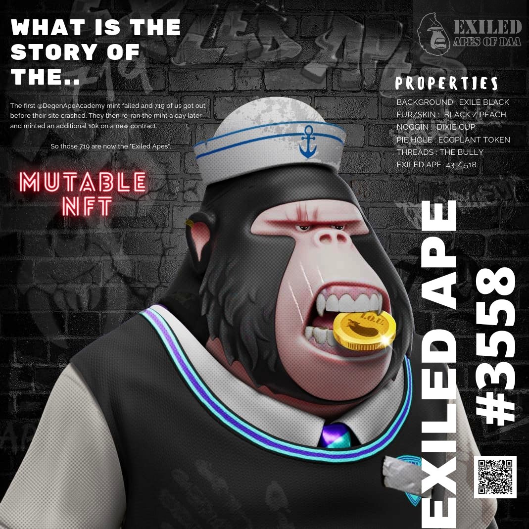 ExiledApes's tweet photo. Brand new member dropping some hot custom on us his first day. You just gotta love shit like this!
Welcome to the fam @FerranCrypto!
#EXILEDAPES #ClubExile #SolanaNFTs #WAGMI https://t.co/NdB1a0WnWq