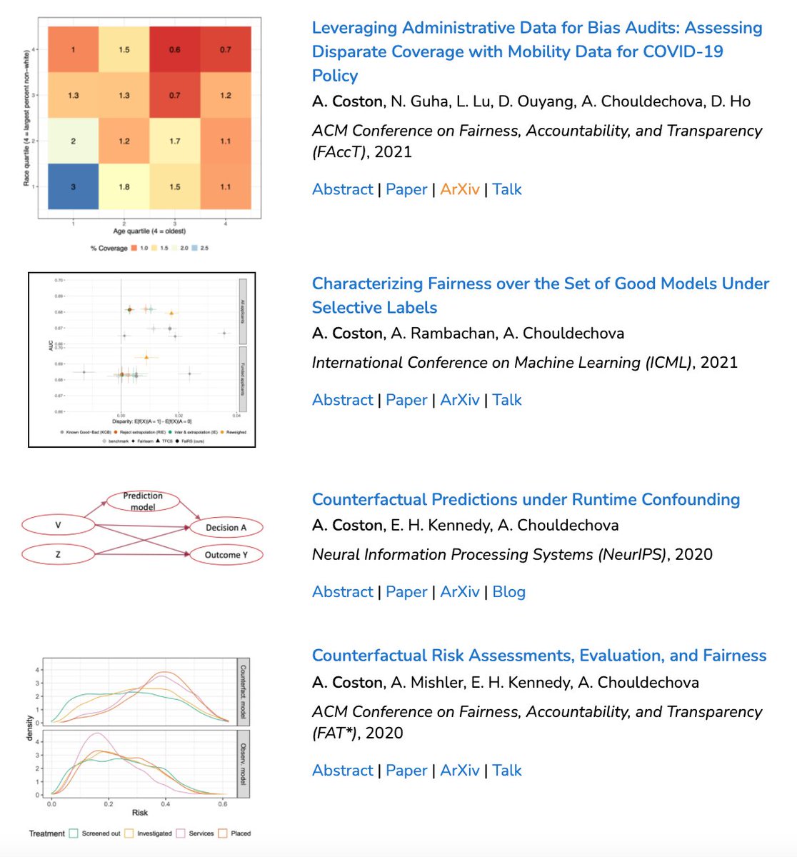 Huge congrats to <a href="/AmandaCoston/">Amanda Coston</a> on her <a href="/Meta/">Meta</a> PhD research fellowship!

research.facebook.com/blog/2022/2/an…

Amanda's a joint student <a href="/mldcmu/">Machine Learning Dept. at Carnegie Mellon</a> &amp; <a href="/HeinzCollege/">Heinz College at CMU</a> <a href="/CarnegieMellon/">Carnegie Mellon University</a> doing amazing work on fairness in ML, causal inference &amp; more

Check out her papers &amp; more here:
cs.cmu.edu/~acoston/