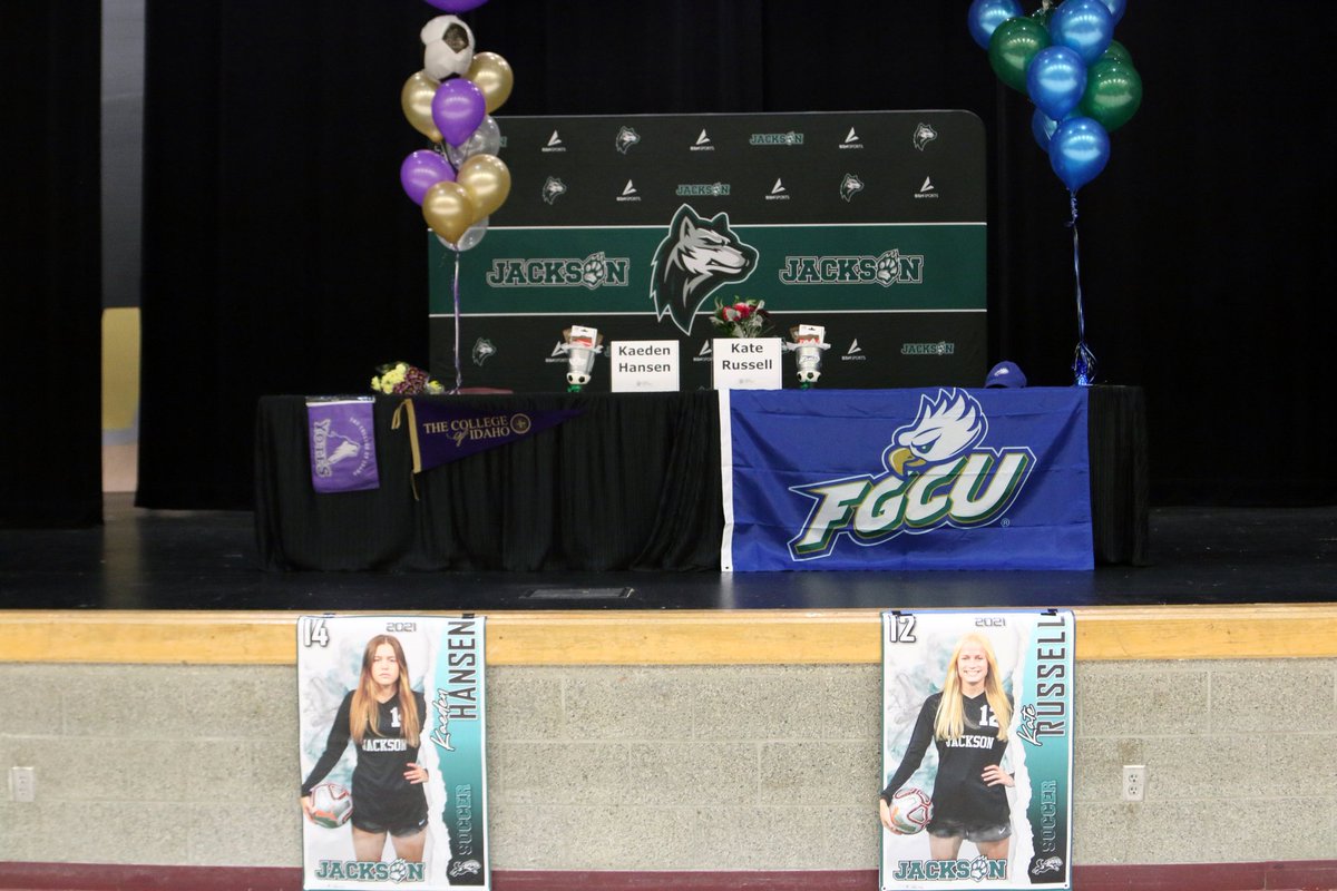 JHSgirlsoccer's tweet photo. Congratulations @_katerussell &amp; @kaeden_hansen on signing your National Letter of Intent to play college soccer at Florida Gulf Coast and College of Idaho!

Thanks to Coach Ryan, the JHS staff, and everyone who was able to attend. @JHSWolfpack @EverettSchools @HeraldNetPreps https://t.co/xJtcnmGOU7