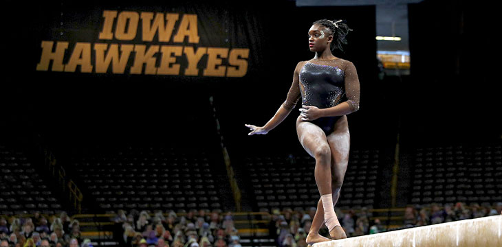 uiowa's tweet photo. After a season ending, @IowaGymnastics JerQuavia Henderson began a journey to recovery that would earn her All-American honors as well as being named @collegegymnews_Comeback Gymnast of the Year. https://t.co/X3OFWS4sct https://t.co/uefvxk5FJW