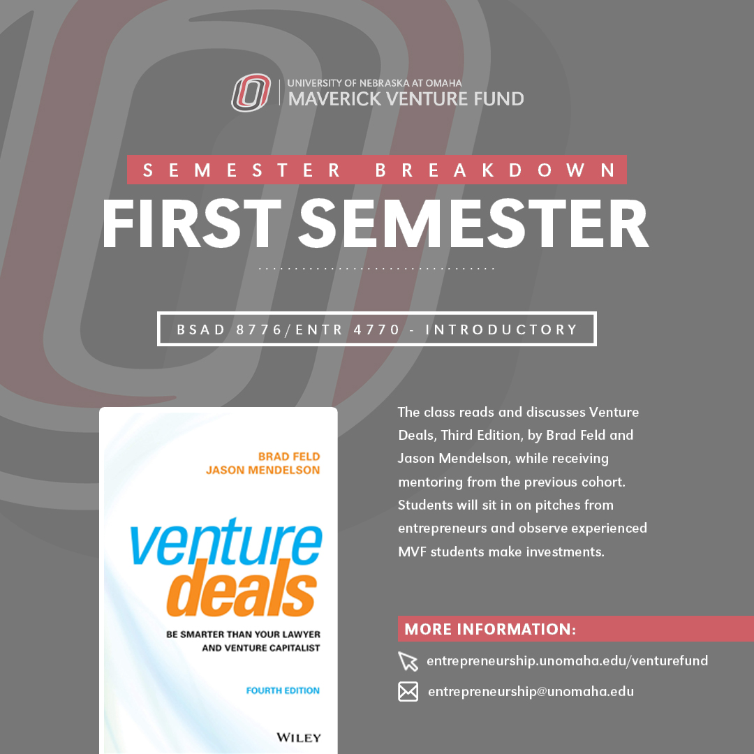 Semester 1 Breakdown:
- Read Venture Deals: Third Edition✅
- Mentoring from Previous Cohorts✅
- Sit in on Pitches from Experienced Entrepreneurs✅
- Make Investments✅
- Have Fun✅
#maverickventurefund #venturefund #UNOCIEF #unomaha #entreprenuership