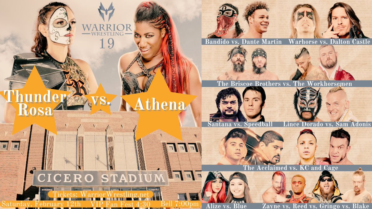 WarriorWrstlng's tweet photo. The Card is set. @thunderrosa22 vs @AthenaPalmer_FG
2/12 is gonna be FIRE ๐ฅ๐ฅ๐ฅ๐ฅ JOIN US!!!
TICKETS: https://t.co/lv3T1F7sgD
Order on
@FiteTV : https://t.co/oyDvBoKxjT
#warriorwrestling #warrior19 https://t.co/7avcPTGNDI