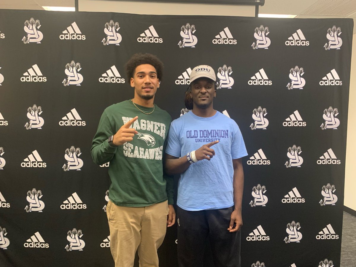 Atlantic Shores QB Damien Mazil, left, signed with Wagner and RB Kai Hodge committed to Old Dominion. The duo helped lead the Seahawks to the VISAA Division II state title. This is the 16th consecutive year that Seahawks coach Wayne Lance had an athlete play on the college level.