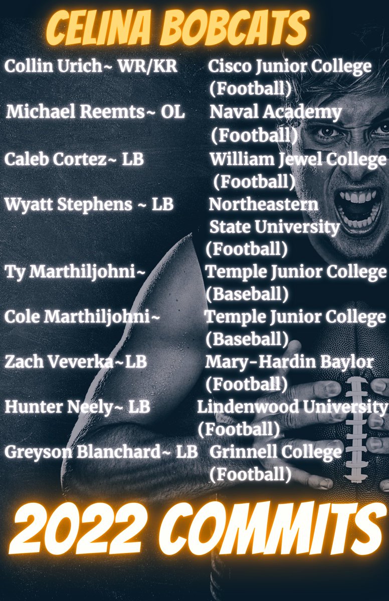 💥🏈Congratulations To Our Bobcat 2022 Senior Commits💥🏈  ⚾️<a href="/CollinUrich2/">Collin Urich</a> <a href="/ReemtsMichael/">Michael Reemts - Class of 2022</a> <a href="/CalebCortez10/">Caleb Cortez</a> <a href="/wyattstephens12/">Wyatt Stephens</a> <a href="/TMarthiljohni/">Ty Marthiljohni</a> <a href="/CMarthiljohni/">Cole Marthiljohni</a> <a href="/ZachVeverka/">Zach Veverka</a> <a href="/HunterNeely6/">Hunter Neely</a> <a href="/GreysonBlanch/">Greyson Blanchard</a> 😤💯🔥🙏🏿