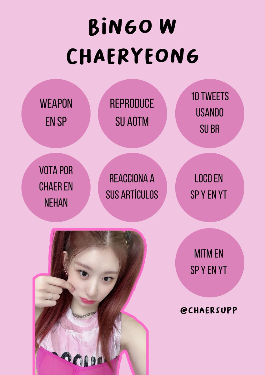 chaersupp's tweet photo. 🌸 — BINGO W CHAERYEONG

holaa, les dejo esté bingo para ayudar a chaer en el stream y el br, las indicaciones y los links están abajo
 
ITZY CHAERYEONG 채령 있지 #채령 #있지 #ITZY #CHAERYEONG https://t.co/ANsrc3JYjI