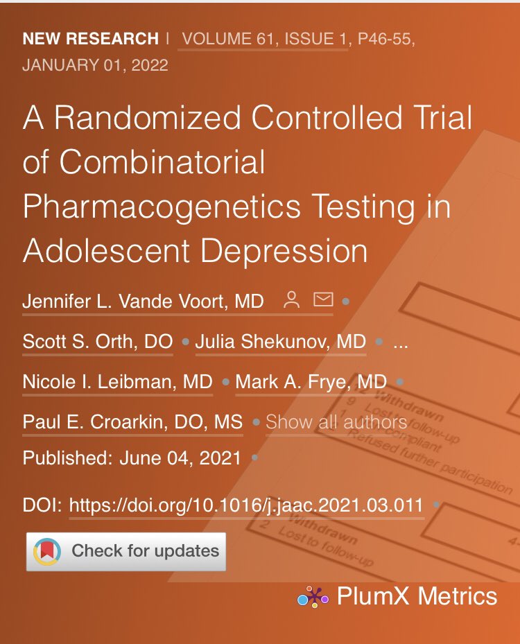 Ujjwal R. MD, MBA (@ujjram) on Twitter photo The widely (and incorrectly) marketed expensive pharmacogenetic tests are NOT useful as a guide for selecting first line medications. Latest RCT in <a href="/JAACAP/">JAACAP Journals</a>.
@nskarnik <a href="/DrHowardLiu/">Howard Liu, MD MBA</a> <a href="/KazJNelson/">Kaz Nelson, MD</a> <a href="/amybarnhorst/">Amy Barnhorst, MD</a> <a href="/BarbaraRoblesMD/">Barbara Robles Ramamurthy, MD</a> <a href="/finkshrink/">Candida Fink MD she/her</a> <a href="/DrDanielGih/">Daniel E. Gih MD</a> <a href="/JoseVitoMD/">Jose Vito MD</a> <a href="/arpan_waghray/">Arpan Waghray</a> The widely (and incorrectly) marketed expensive pharmacogenetic tests are NOT useful as a guide for selecting first line medications. Latest RCT in <a href="/JAACAP/">JAACAP Journals</a>.
@nskarnik <a href="/DrHowardLiu/">Howard Liu, MD MBA</a> <a href="/KazJNelson/">Kaz Nelson, MD</a> <a href="/amybarnhorst/">Amy Barnhorst, MD</a> <a href="/BarbaraRoblesMD/">Barbara Robles Ramamurthy, MD</a> <a href="/finkshrink/">Candida Fink MD she/her</a> <a href="/DrDanielGih/">Daniel E. Gih MD</a> <a href="/JoseVitoMD/">Jose Vito MD</a> <a href="/arpan_waghray/">Arpan Waghray</a>