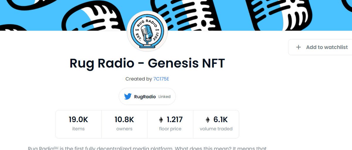 DT公会前面重点推荐的一个项目
Rug Radio，前天地板价冲到1.8E了，当时记得很多买了初代NFT的朋友，一直问我要不要加0.111mint，朋友，你们的大腿肿了没？ ​

#nft #BTC #RugRadio https://t.co/Cy1TFZb0eV
