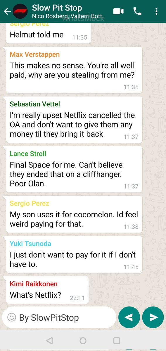 SlowPitStop's tweet photo. Another leaked text! This time the F1 drivers are talking about their favourite shows! Would you steal from Max Verstappen too?

#F1 #AlwaysSunny #AndJustLikeThat #Netflix #HBOMax https://t.co/9VDU1ThPMT