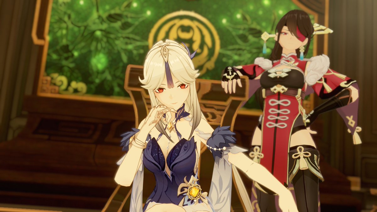 MiVJason's tweet photo. Sometimes you just gotta show who's the boss around Liyue. Genshin Photoshoot with @LiliumBlake #GenshinImpact #Genshin #VRChat #Ningguang #Beidou https://t.co/sbxxmdchdi