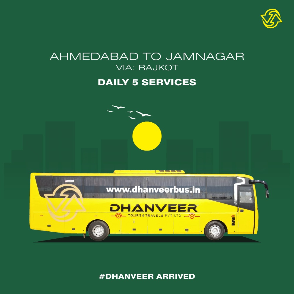 dhanveerbus's tweet photo. Make your Hassle- Free travel plans now ! 
From Ahemdabad to Jamnagar ( via Rajkot ) 
Dhanveer is here to provide you Airport Departures also with best of amenities and safety ! 
So no more wait for the perfect Travel , Travel with Dhanveer !
#jamnagar #ahmedabad #dhanveerbus https://t.co/G4j6svuzVc