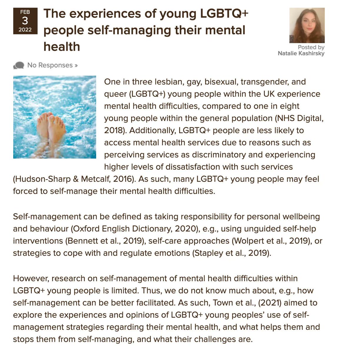 Today Natalie Kashirsky critiques a recent qualitative study by @rosa_town <a href="/DanHayesPhD/">Daniel Hayes, PhD</a> @PeterFonagy &amp; <a href="/em_stape/">Emily Stapley</a>, which looks at LGBTQ+ young people’s experiences and perceptions of self-managing their mental health. elfi.sh/3gpMnHT