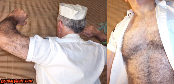 Hairy Navy Silverdad from https://t.co/uDvNgxouOP profiles  --  #hairy #silverdad #musclebear #silverfox