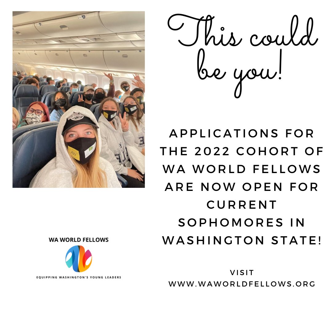 Washington state sophomores - This program is for you! Apply today to be a part of the 2022 Cohort of WA World Fellows. Hear why you should apply from one of our Fellows here: youtu.be/KC_y7-cmLjc