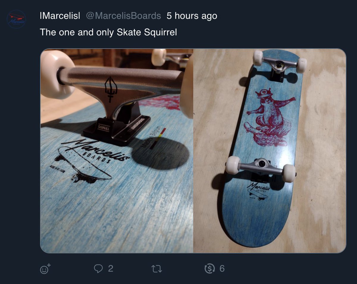 Check out one of our creatives @MarcelisBoards with his skateboard art. This is perfect for Marcelis because he can Mint the squirrel as an NFT and promote on #BoomArmy social channels. 

He is already earning $BMA tips from the community.

Awesome stuff Marcelis.