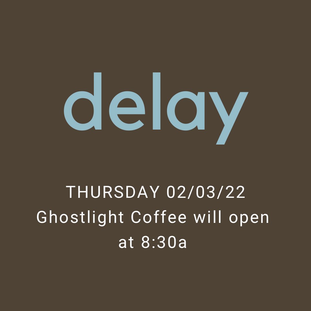 Ghostlight Coffee (@ghostlightcoffe) on Twitter photo In order to better assess the morning weather conditions - both locations of <a href="/GhostlightCoffe/">Ghostlight Coffee</a> will delay opening until at least 8:30am.
Please check social media before visiting. We may elect to make further changes as we see what the morning brings.
Be safe friends! In order to better assess the morning weather conditions - both locations of <a href="/GhostlightCoffe/">Ghostlight Coffee</a> will delay opening until at least 8:30am.
Please check social media before visiting. We may elect to make further changes as we see what the morning brings.
Be safe friends!