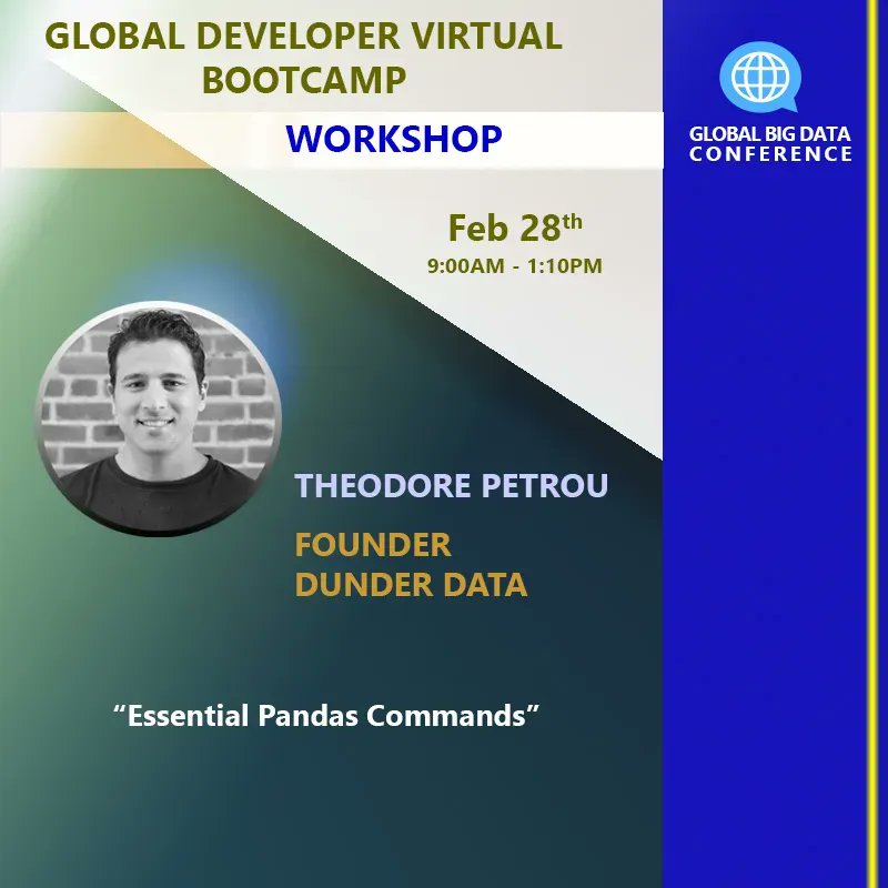 bigdataconf's tweet photo. We are delighted to have @TedPetrou as a speaker at The GLOBAL DEVELOPER VIRTUAL BOOTCAMP Feb 28th 2022.

Speaker https://t.co/krReH6KyUB
Register now https://t.co/cFiC3gimqy
#Python #Pandas #Python #dataanalysis #GlobalDB

Connect with him on LinkedIn at https://t.co/KNCKCx2UIa https://t.co/FoiqhxpX0B