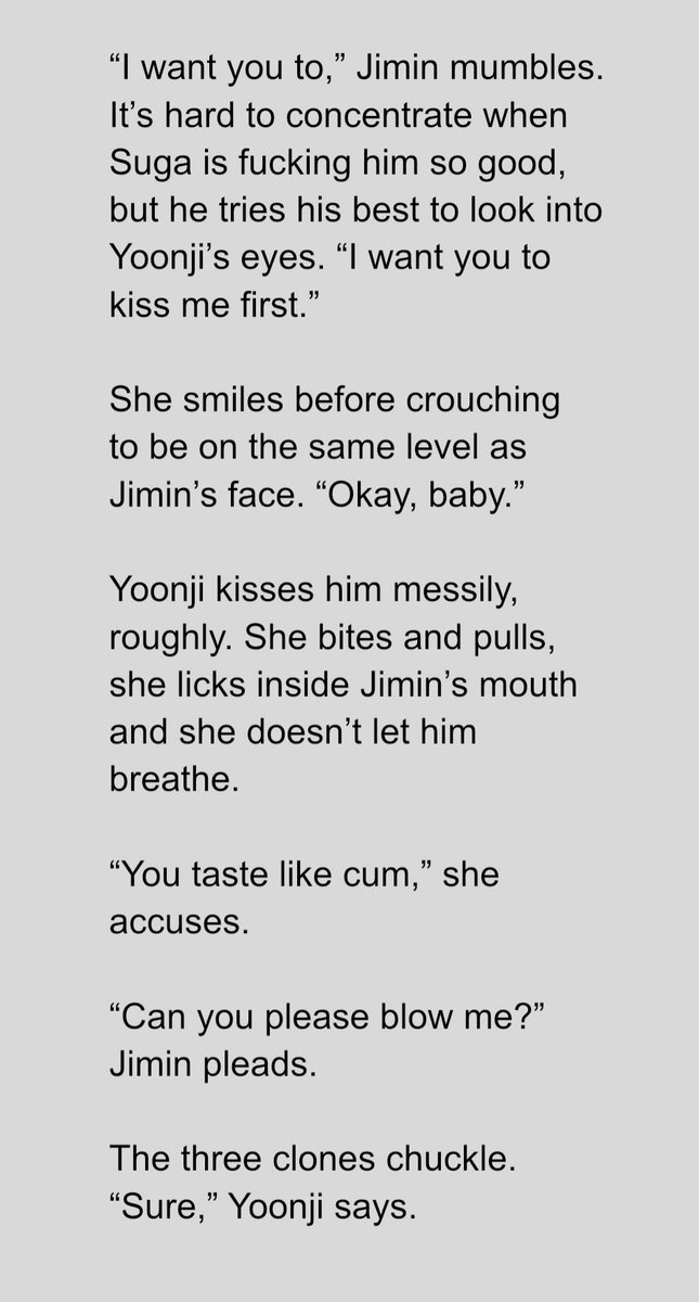 > five versions of yg are horny for their boyfriend jm> porn with minimal plot. selfcest, gangbang, marathon sex, spitroast, bareback, slight humiliation and rough sex > a little twist in the end u.u> this is a commissioned extra for my clones au. read that one first! https://twitter.com/minjiiminie/status/1438140577296654336