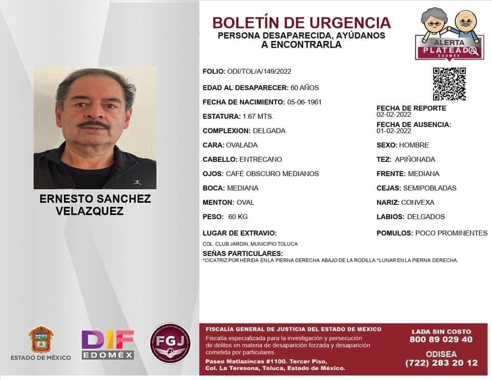 SS_Edomex's tweet photo. Pedimos tu colaboración para encontrar a la siguiente persona. Si tienes alguna información comunícate al número ☎️ 800 89 029 40 o contacta a @APlateadaEdomex. Con tu ayuda, Ernesto Sánchez Velazquez puede regresar a casa.🏠 https://t.co/FPlNwuuK8x