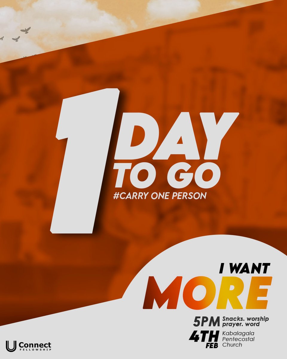 uconnectfellows's tweet photo. Yes, 1 DAY until tomorrow. We can’t wait to hang out and worship with you tomorrow at 5:00 pm at our usual venue at @KPCUG. Bring a friend. #IWantMore #Uconnect https://t.co/AYPxMmFnmg
