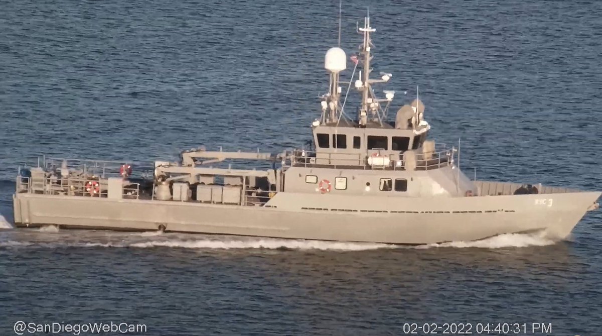 WarshipCam's tweet photo. U.S. Navy Range Support Craft (RSC) 3 leaving San Diego - February 2, 2022 #rsc3 https://t.co/mihjpLV9Di