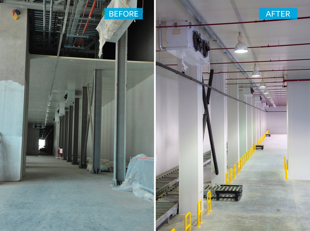 Our team efficiently installed 10 screw compressor packages, 9 evaporative condensers, 4 PHEs, 8 chilled water pumps, 4 ammonia circulation pumps and 72 coolers (ammonia and chilled water). 

Comment below to tell us what you think of this transformation!
#AmmoniaRefrigeration