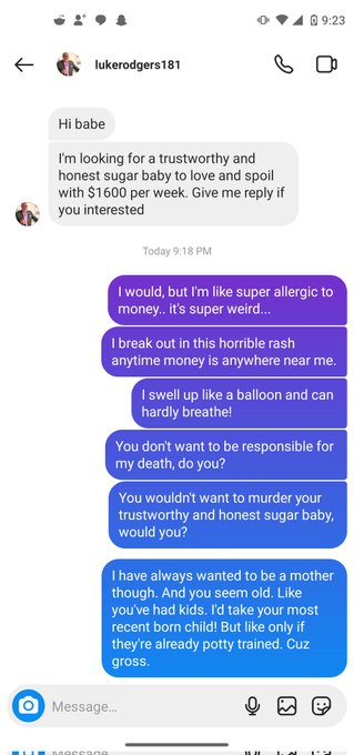 Guys, do you think he's going to pick me to be his trustworthy and honest sugar baby?!?! **Not really<a href="/tag/domme"class="tags"><span>#domme</span></a><a href="/tag/sugardady"class="tags"><span>#sugardady</span></a><a href="/tag/nsfwtwt"class="tags"><span>#nsfwtwt</span></a><a href="/tag/sugarbabylegit"class="tags"><span>#sugarbabylegit</span></a><a href="/tag/a"class="tags"><span>#a</span></a>