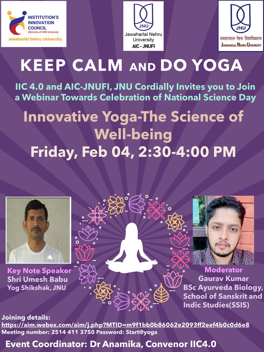 IIC 4.0 and AIC-JNUFI, JNU Cordially Invites you to Join a Webinar Towards Celebration of National Science Day: Innovative Yoga-The Science of Well-being
