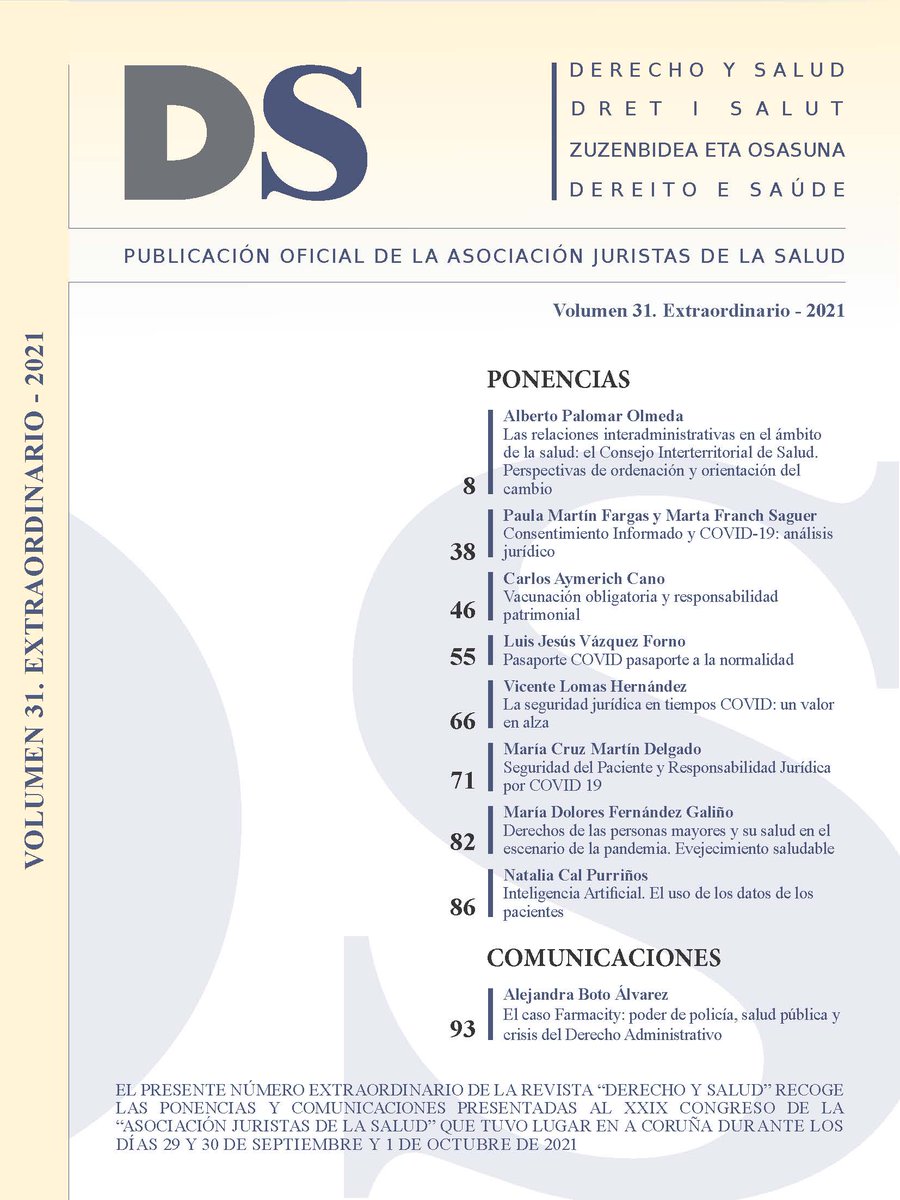 FBombillar82's tweet photo. Ya disponible el volumen 31 (Extraordinario) de la revista Derecho y Salud https://t.co/JdVcXy6IZf con las ponencias y comunicaciones #CongresoJS @juristassalud en A Coruña https://t.co/tVhXcUHmXF
