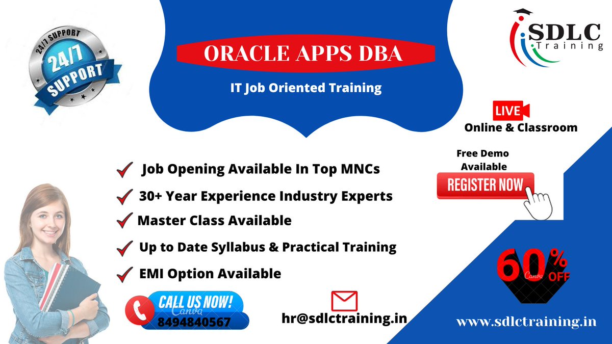 training_sdlc's tweet image. Get trained in Oracle Apps DBA  By 30+ year Industry Experts at SDLC Training/Marathahalli/Bangalore/100% job support/Placement available.

Call now-7760678612/8494840567
Email-hr@sdlctraining.in
Website-sdlctraining.in

#jobopening2022 #Oracle #oracleappsdba #placement