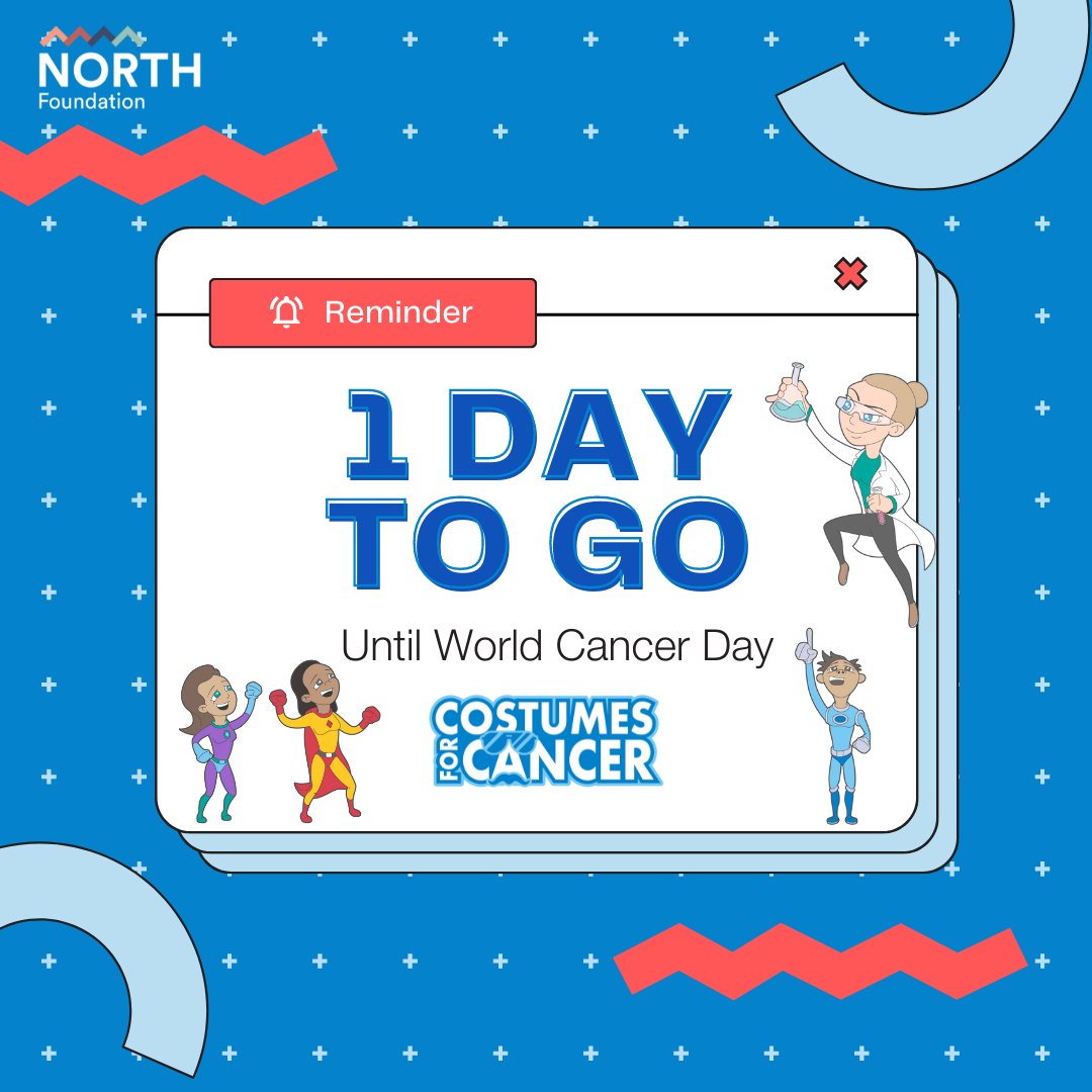 north_fndn's tweet photo. Only ONE DAY TO GO until #WorldCancerDay, and our #CostumesforCancer launch! Sign up now to make an impact and support local cancer researchers: https://t.co/0UrRfgzCqY #onedaytogo #cancerresearch #CloseTheCareGap https://t.co/XsNCJxT8Be