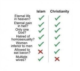 Choosing between the world’s two largest religions really comes down to whether you like women or bacon