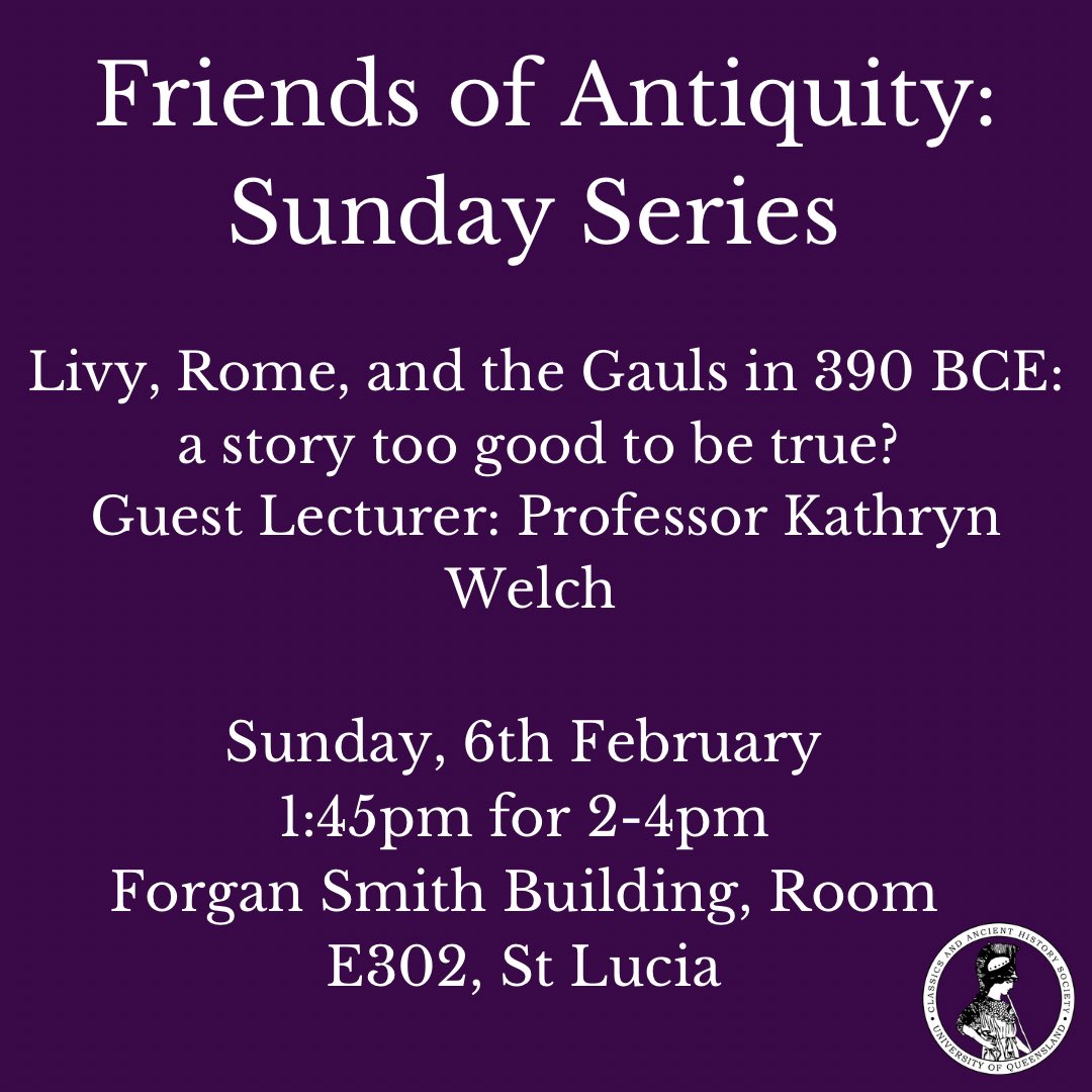 It's back! The Friends of Antiquity's Sunday Series returns this Sunday. Enjoy a lecture in-person or online from Associate Professor Kathryn Welch from the University of Sydney. 

Register Here: 
alumni.uq.edu.au/event/session/…