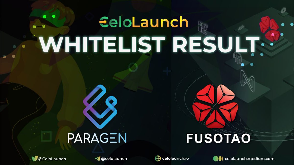 Whitelist Results of Seed Sale Fusotao and Private Sale Paragen.

Read here: blog.celolaunch.io/whitelist-resu…

In this article, you will be given 
1) Whitelist results of Fusotao Seed Round
pastebin.com/0QBwXRER

2) Whitelist results of Paragen Private Round
pastebin.com/su4TjaQ6