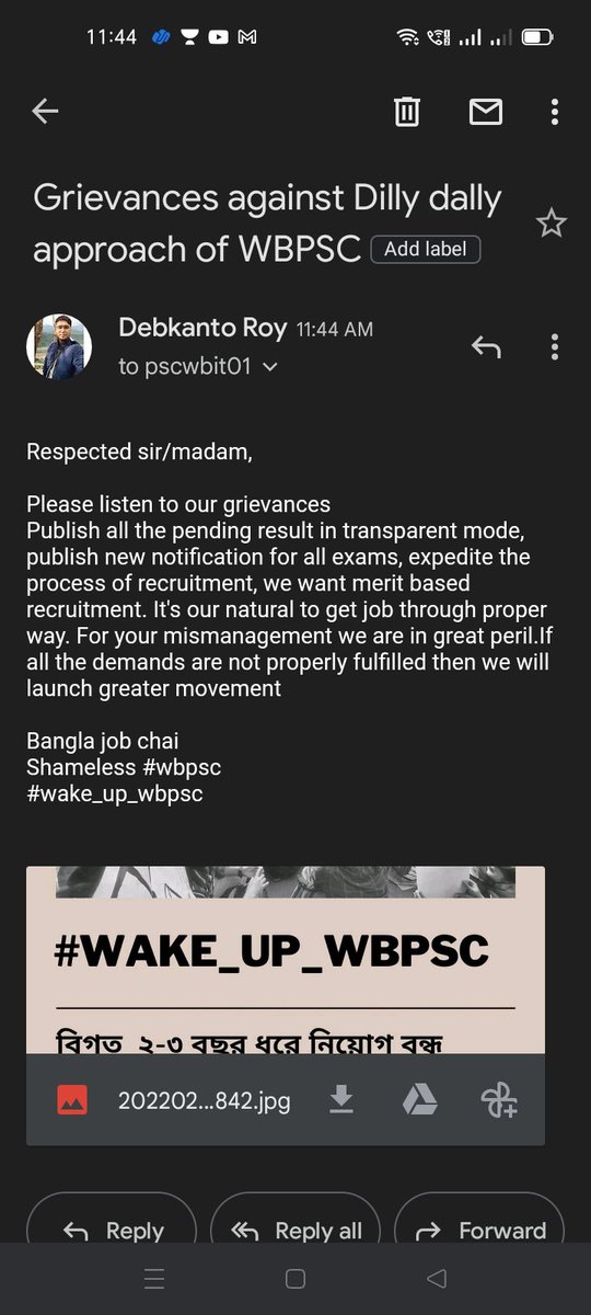 roy_debkanto's tweet photo. Shameless #MamataBanerjee 
Today WBPSC E-MAIL protest
Go and post your grievances
#WBPSC jobab chai
E-mail ID:-pscwbit01@gmail.com
#WAKE_UP_WBPSC #DIDI_JOB_DIN 
@MamataOfficial @jdhankhar1 @AITCofficial https://t.co/BUZhSh6pbG