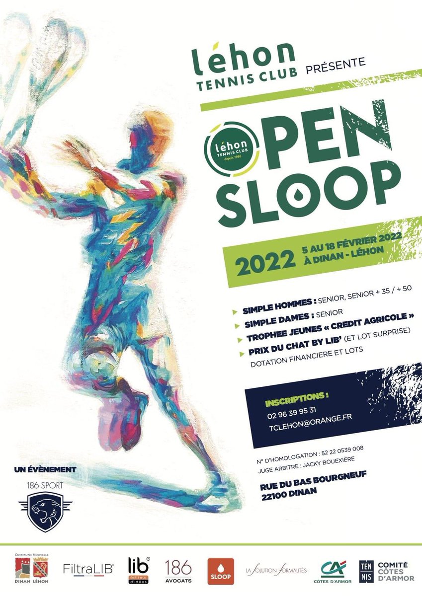 🎾 𝗘𝗩𝗘𝗡𝗘𝗠𝗘𝗡𝗧 𝗟𝗔 𝗦𝗢𝗟𝗨𝗧𝗜𝗢𝗡 𝗙𝗢𝗥𝗠𝗔𝗟𝗜𝗧𝗘𝗦 🗓️  L'OPEN 186 devient l'𝗢𝗣𝗘𝗡 𝗦𝗟𝗢𝗢𝗣 ! Et La Solution Formalités est toujours partenaire de ce tournoi de tennis organisé du 5 au 18 février 2022 au Tennis Club de Léhon. 
🎾 <a href="/agence_sloop/">SLOOP</a>