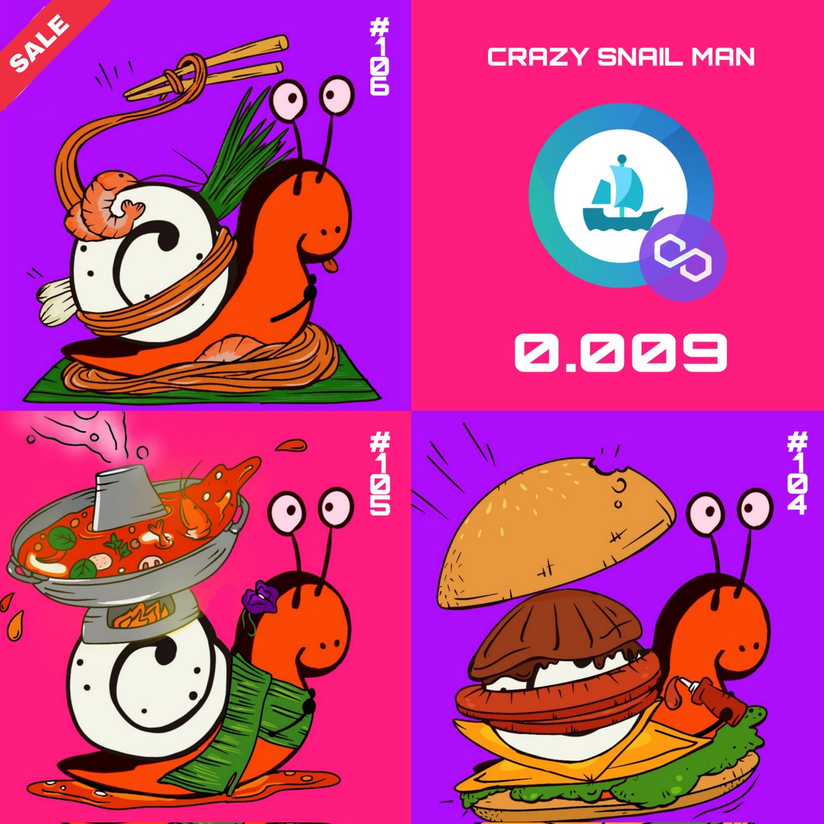 ~Crazy snail man~🐌  (polygon)
New Drop!!🎨
Price : 0.009✨
Click link :opensea.io/collection/cra…
Available on Opensea. 🌊

#NFTs 
#nftcollector  
#NFTTHAILAND 
#OpenSeaNFT 
#polygonNFT
#OpenSeaNTF
#nftart