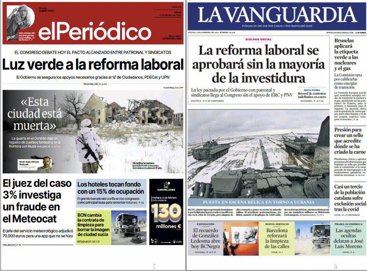 Servimedia's tweet photo. #BuenosDías y #FelizJueves ☕️📰 

🤝 El #Gobierno se asegura los apoyos necesarios y da luz verde a la #ReformaLaboral 

🦠 La #SextaOla remite en todas las autonomías y todas las edades

🇪🇺 La Comisión Europea declara verde la #EnergíaNuclear y el #gas 

🗞️ Temas de portada hoy https://t.co/vqHWUAx2u9