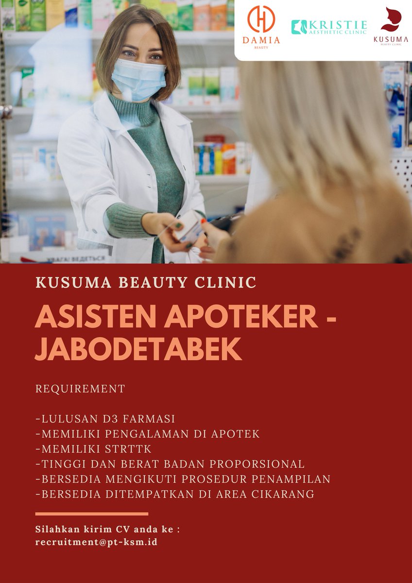 CareerKusuma's tweet photo. We're hiring. Join us!
#lokerjabodetabek
#lokerpamanukan
#lokersubang
#lokerasistenapoteker
#lokerkepalacabang
#lokerdokter https://t.co/iIcV81JEPF