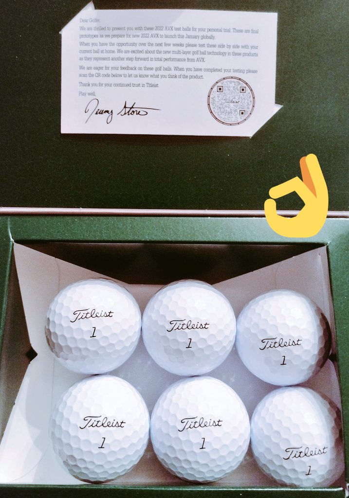 StickAFive's tweet photo. Thank you @Titleist @TitleistEurope for the new 2022 AVX golf balls I received today. Looking forward to playing just one of them this weekend at my home club @ValeRoyalAbbey #TitleistAVX #No1BallInGolf #Titleist https://t.co/FWoDwUhUMi