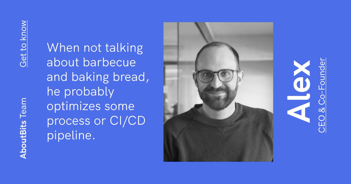 about_bits's tweet photo. Let's present Alex: When not talking about barbecue and baking bread, he probably optimizes some process or CI/CD pipeline 🍖🥯💻 #Team #AboutAlex #AboutBits https://t.co/kkLTGSoCS1