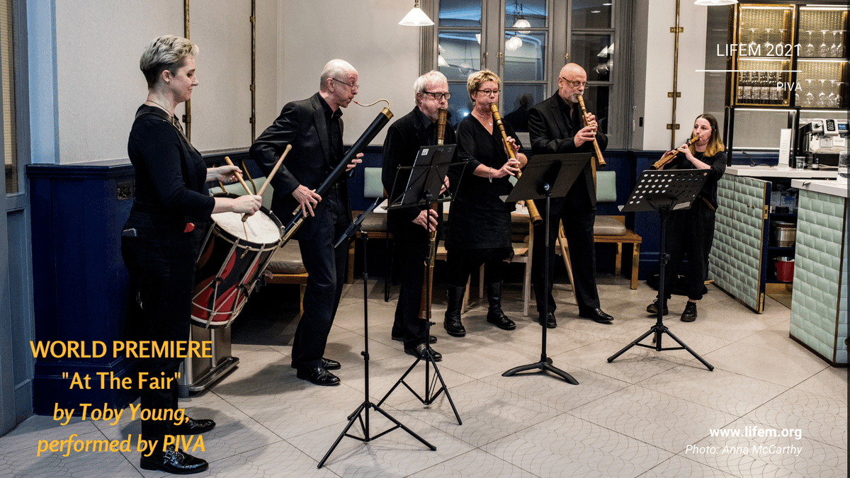 LIFEMofficial's tweet photo. Next up in our series of 2021 #FestivalFlashbacks - a world premiere fanfare 'At The Fair' by @theothertoby and performed by @PivaRenaissance at our Exhibitors' Drinks Reception. A treat for them, but watch this space for details of how you can hear this triumphant new work https://t.co/XNW9ft5WvV